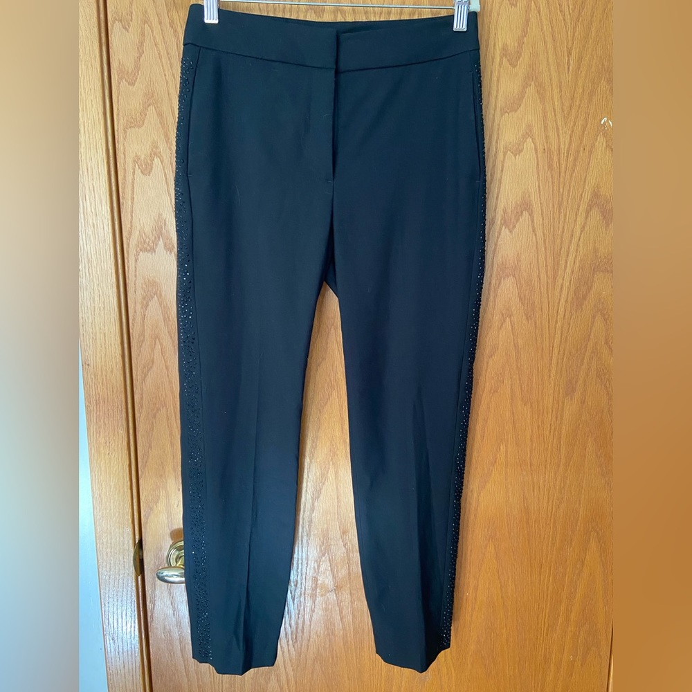 Straight leg pants with rhinestone details down the leg